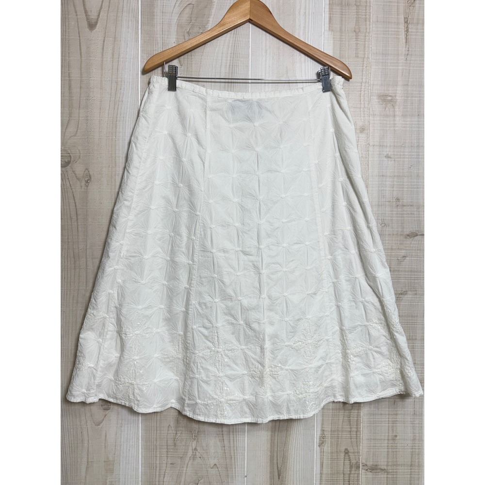 VTG Additions by Chicos White Cotton Embroidered Sequin Midi Skirt Size 1